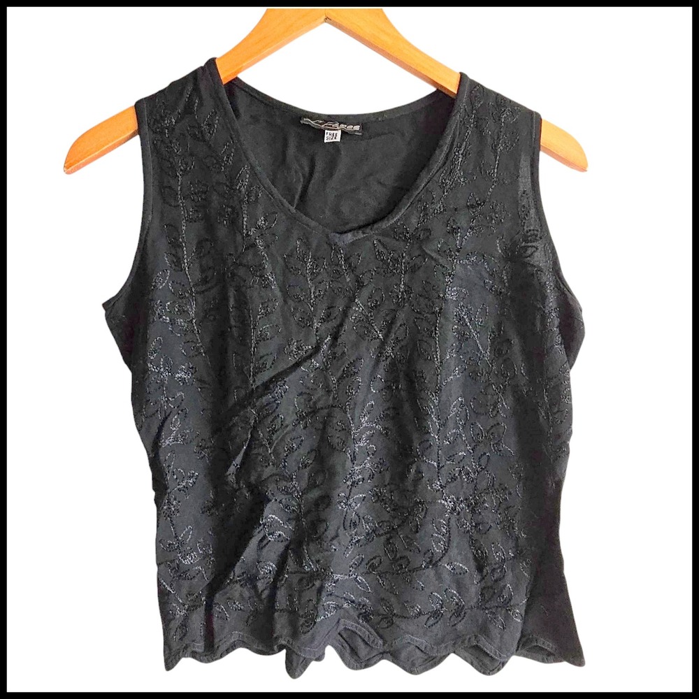 L'Pogee Black Floral Embroidered Corset Tank Top Sleeveless Free Size M S